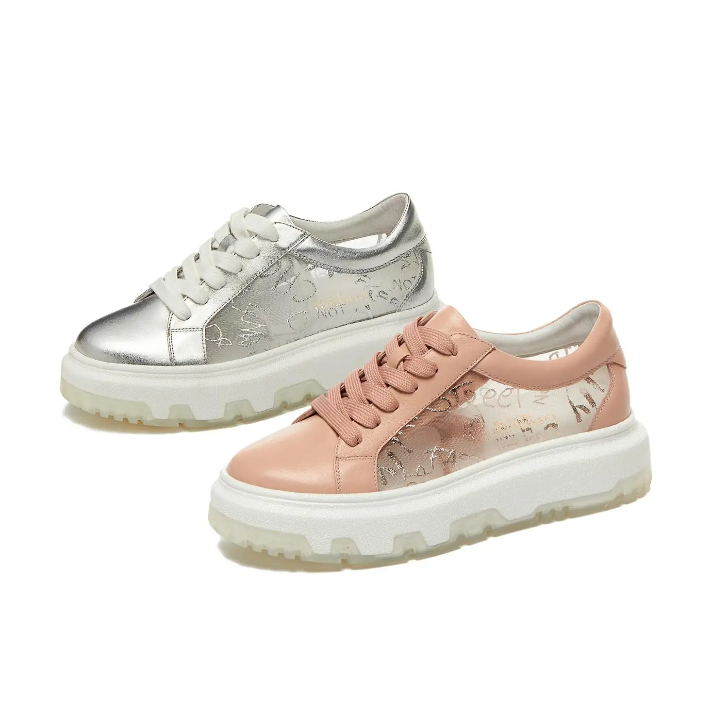 

Vichelo Hot 2021 cow leather lace up cross-tied jelly bottom cozy leisure sneakers round toe graffiti mesh vulcanized shoes L18