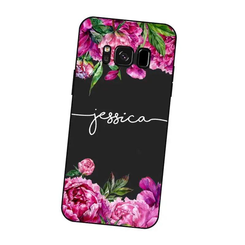 Popular Flower Custom Your Name DIY Black Soft TPU Silicon Case Cover For Samsung Galaxy S5 S6 S7 S8 S9 S10 S10E Lite Edge Plus |
