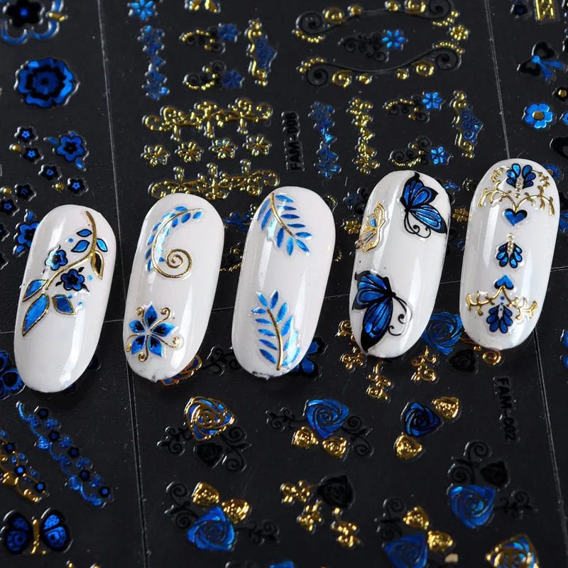 

30 Pcs 5D Gilded Butterfly Design Nail Stickers Charm Sexy Red Lips Water Decals Blue Rose Slider For Nail Art Manicure Tools