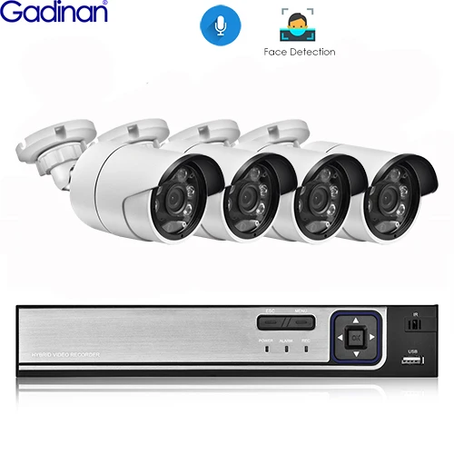 8CH NVR and 4Cameras Gadinan H.265 8CH 5MP POE NVR комплект безопасности распознавание лица система видеонаблюдения Аудио AI 5MP IP камера Открытый P2P комплект видеонаблюдения - Цвет: 8CH NVR and 4Cameras