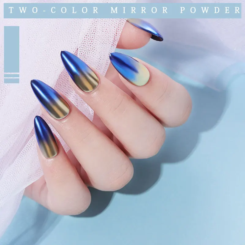 

1Box Mirror Nail Powder Glitter Dust Two Color Metal Chrome Dust Sparkling Pigment Neon Shimmer Nail Dip Powder UV Gel Polishing