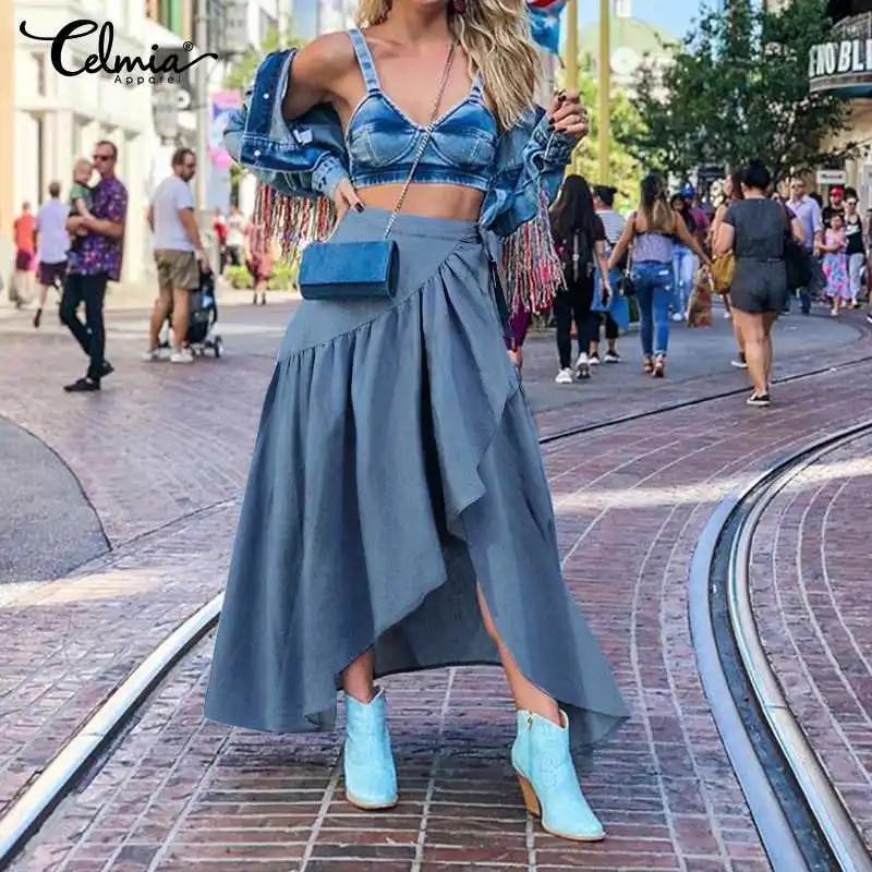 Элегантные женские юбки Модная Джинсовая юбка неправильной формы Celmia