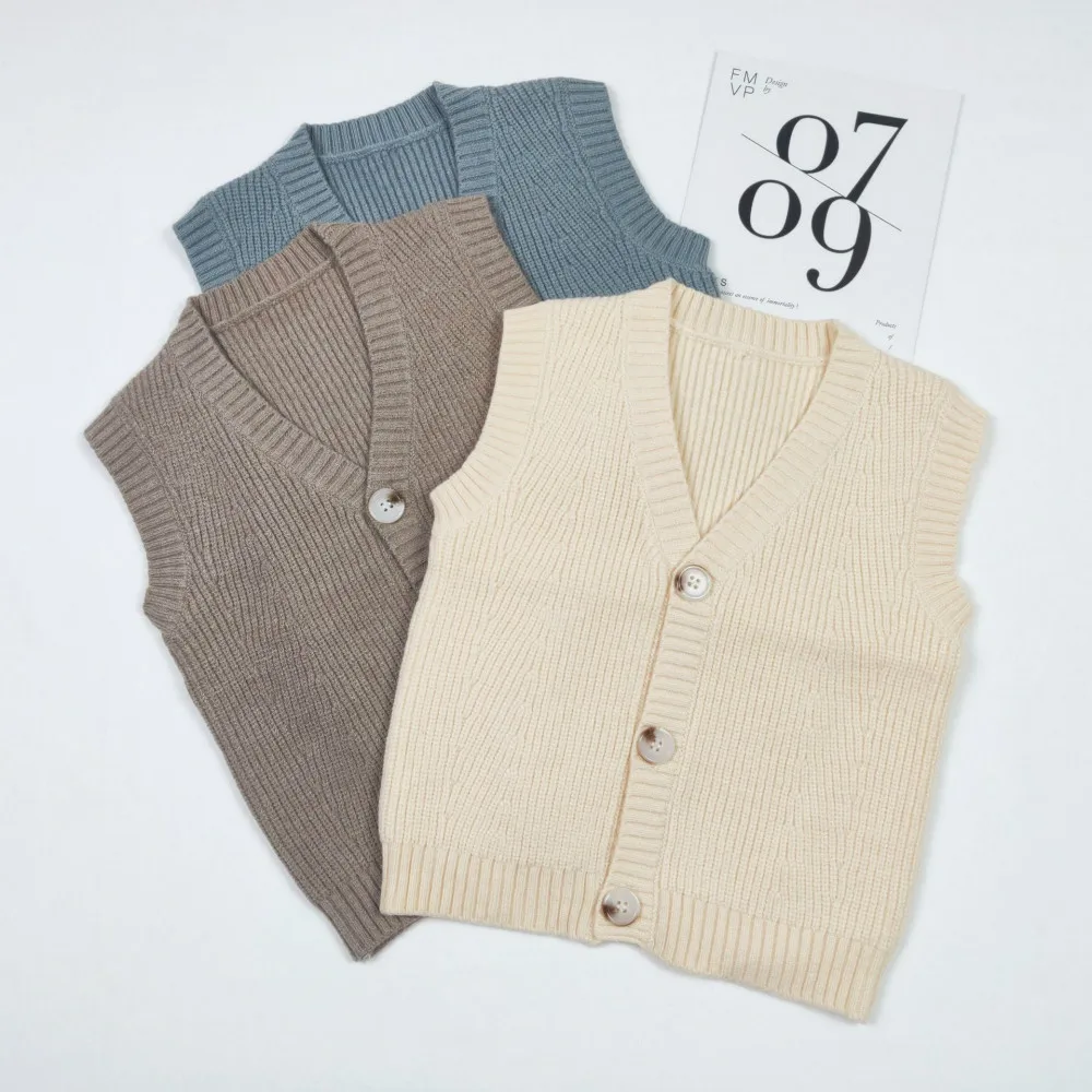 

2020 Baby Toddler Boy Girl Vest Children Waistcoat Korean Sleeveless Knitted Sweater Cardigan Kids Vest for Boys Girls