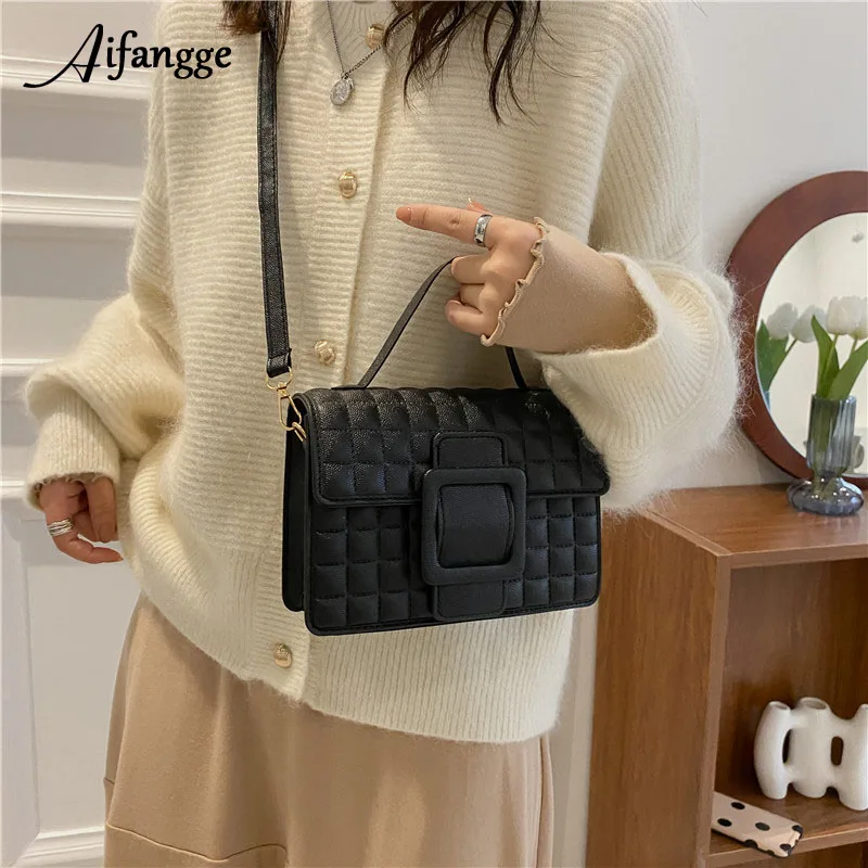 

AIFENGGE Solid Olor Plaid Messenger Bag PU Synthetic Leather Material Flip Shoulder Bag Minimalist Elegant Crossbody Bag Women