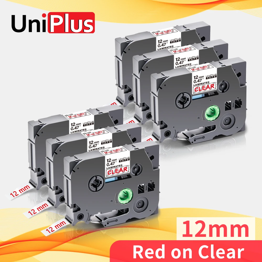 UniPlus 6PK совместимая лента для этикеток 132 красная на прозрачной ленте 12 мм