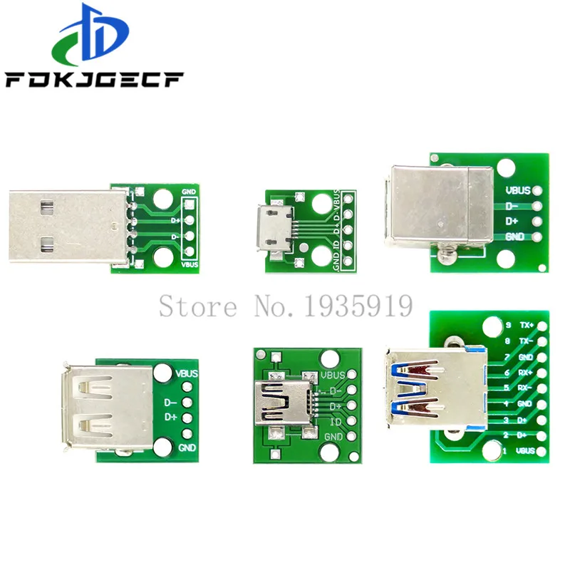 5 шт. Micro Mini USB A Male 2 0 3 Female B разъем интерфейса до 54 мм DIP PCB конвертер адаптер
