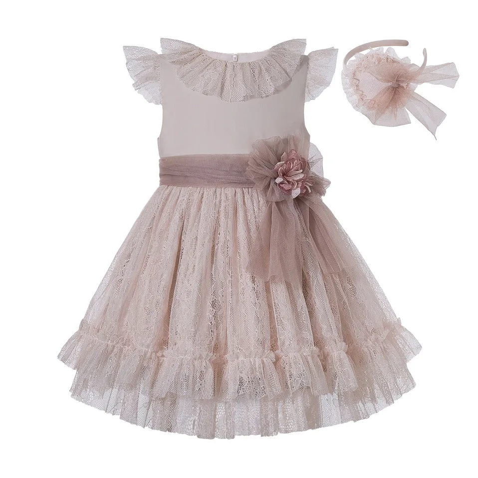 Летнее кружевное платье цвета слоновой кости для девочек вечеринки и свадьбы с