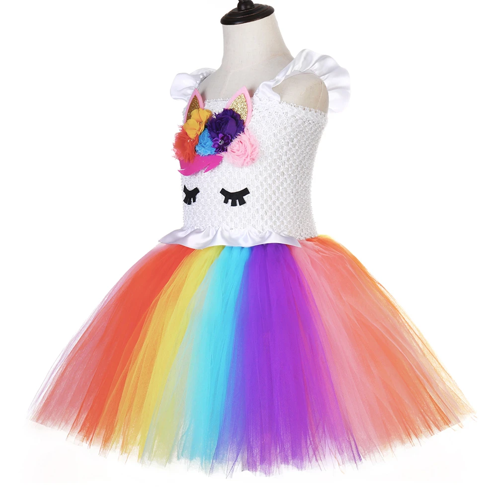Яркое Радужное платье-пачка с единорогом тюлевые платья принцессы цветами для