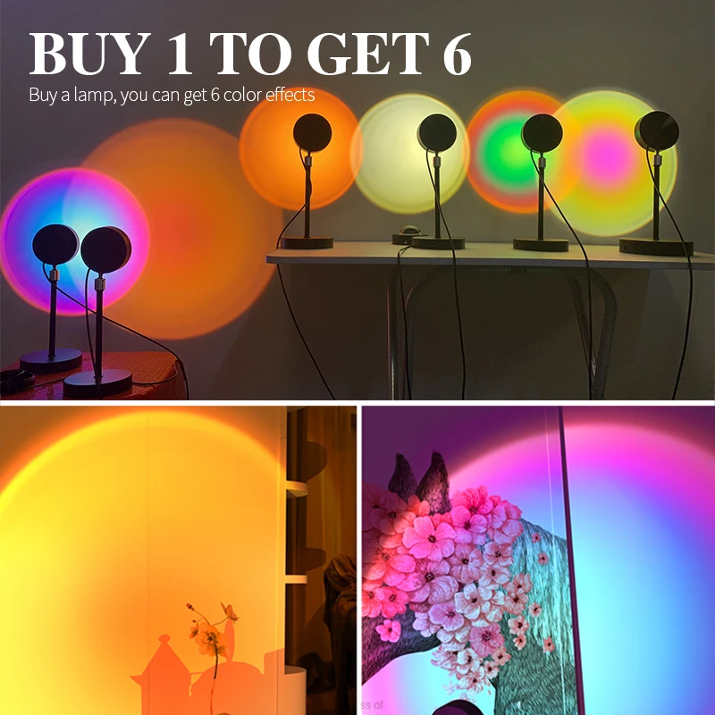 

Rainbow Sunset Lamp Projector Night Light Sunset Projection Led Desk Lamp for Bedroom Atmosphere Rainbow Lamp Decoration Light