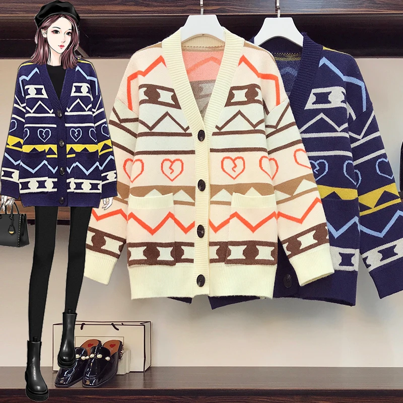 

Striped Stitch Plus Large Size Oversize Korean Style Fashion Cardigan For Autumn Women'S Clothing Ladies Sweater Winter 2021