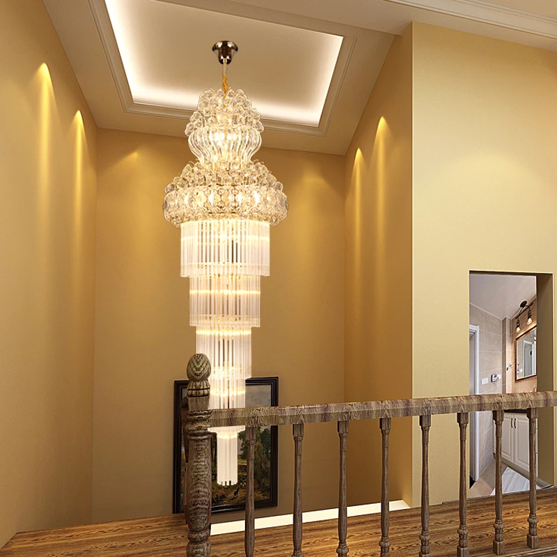 売る ヨーロッパデュプレックスヴィラ高級ゴールドクリスタルシャンデリアホテルロビーのクリスタルシャンデリアスパイラル階段クリスタルシャンデリア照明