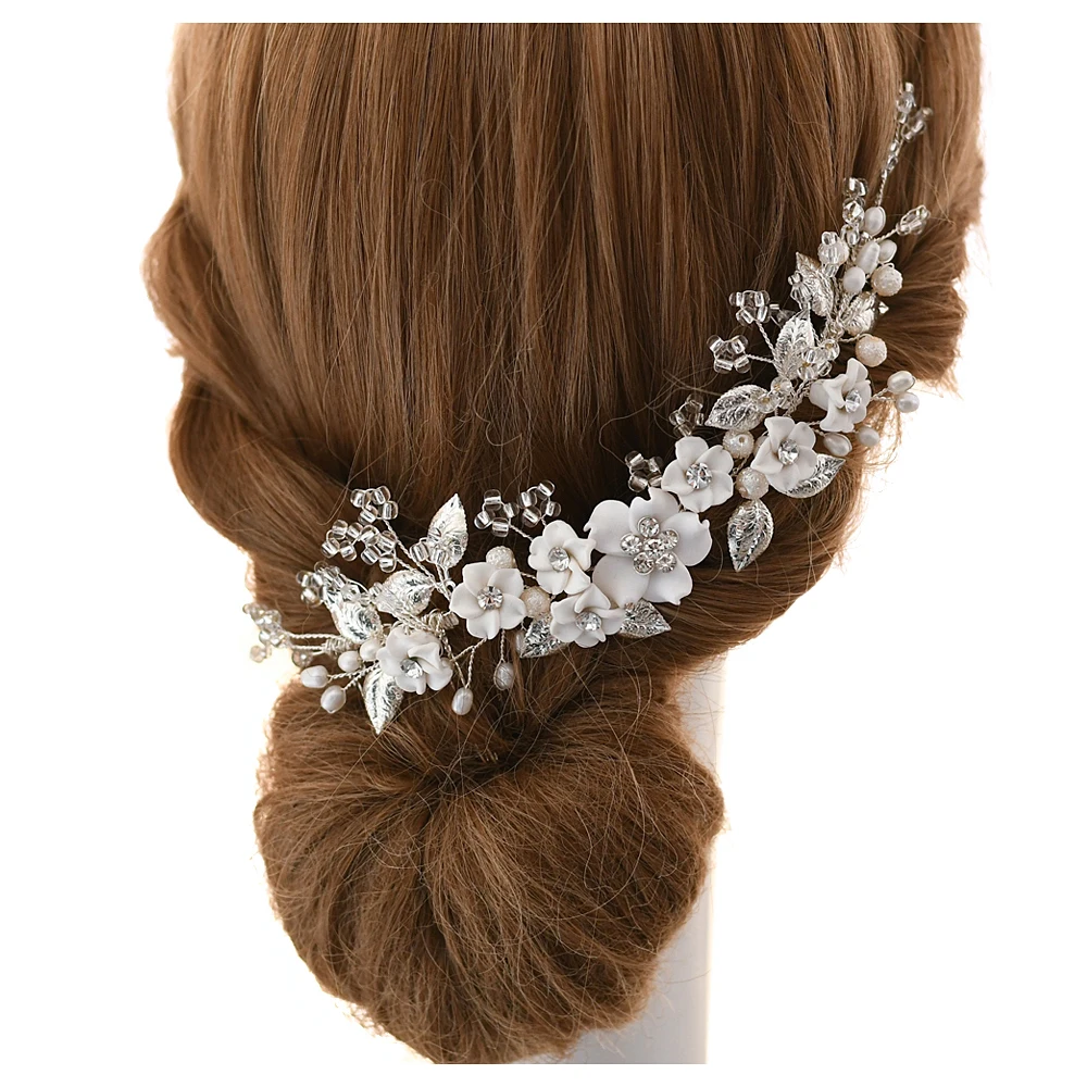 

Свадебный головной убор Стразы HP337 с цветами, свадебные аксессуары для волос с кристаллами, свадебные гребни с жемчугом, свадебная тиара