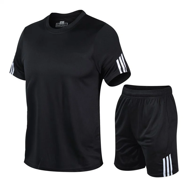

2021summer men's T-shirt set 2-piece sports suit basketball sports fitness short sleeve + men's and women's solid color