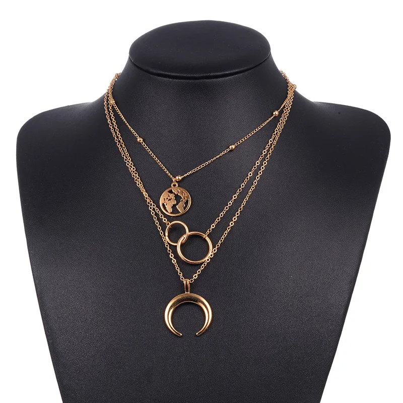 

Shineland Fashion Moon Circle Map Pendant Necklace for Women Jewelry Earth Choker Multilayer Bijoux Collares Mujer Collier Femme