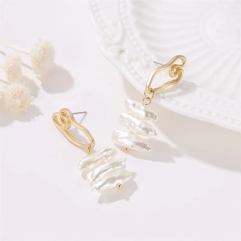 Женские серьги-подвески в богемном стиле с жемчугом Необычные геометрические