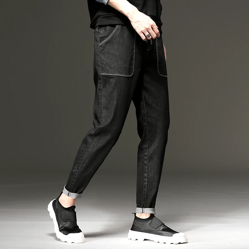 Мужские джинсы в полную длину темно-синие повседневные брюки-султанки из денима