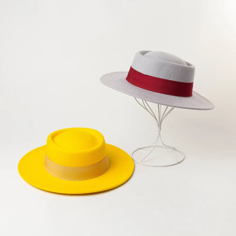 Новая шерстяная шляпа-котелок в форме кольца с плоским верхом и большими