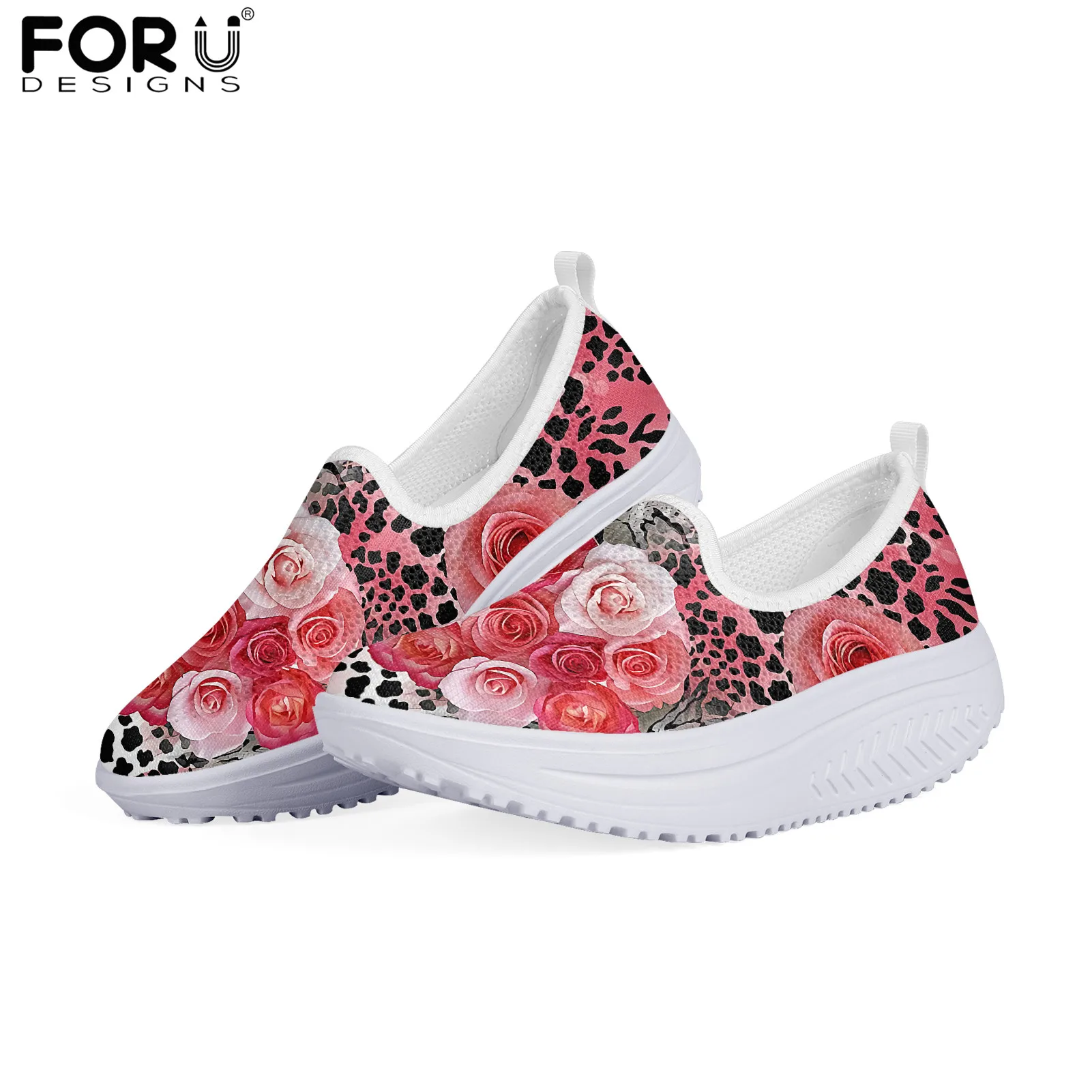 

Женские леопардовые туфли с цветочным принтом FORUDESIGNS, удобные легкие туфли-качели, летняя обувь для фитнеса