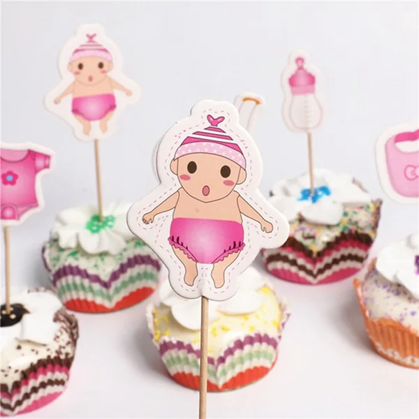 60 шт/партия торт для детского праздника кекс Toppers Для предродовой вечеринки украшения, товары для вечеринки Его мальчик Девочка Синий Розовый игра