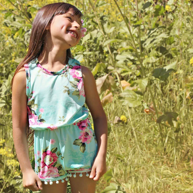 

Novelty Floarl Flower Print family dress set summer sleeveless baby romper girl set mommy and me clothes QT1974