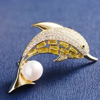 fashion cute dolphin brooch for women girls new year gift high quality luxury sparkling cubic zirconia animal pins jewelry