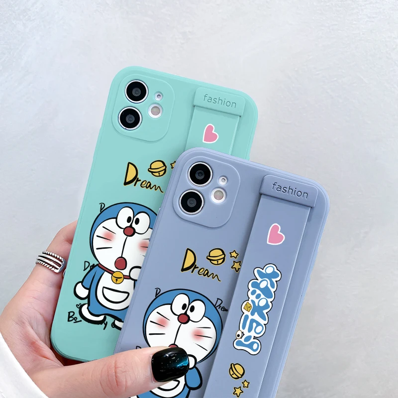 cute cartoon cat wrist band bracket phone case for oneplus 9r 9 8 pro 8t 7 7t pro matte square soft silicone cover with strap free global shipping