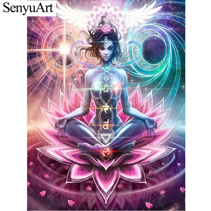 

SenyuArt 5D DIY Rhinestones Diamond Painting Full Round Drill Picture Lotus Buddha Paint By Numbers Cross-stitch Kits Embroidery