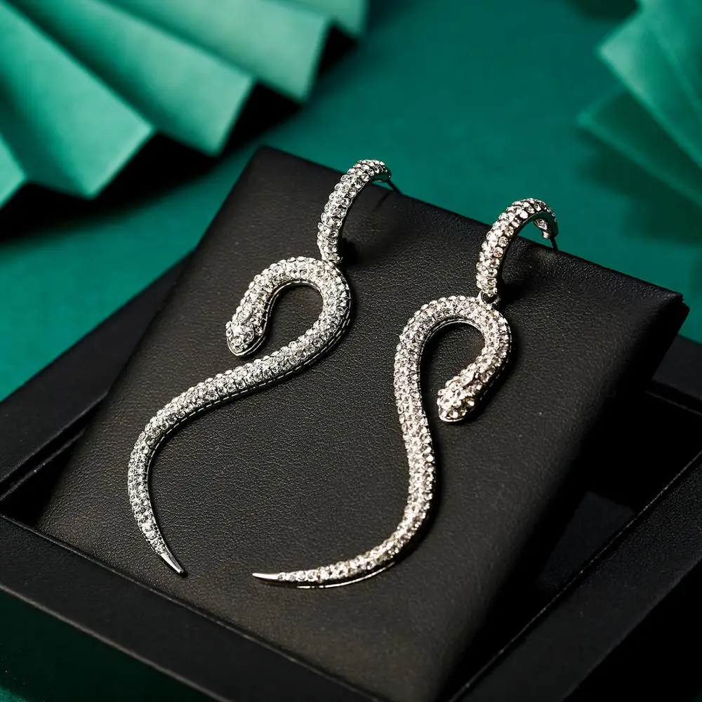 Готические серьги в виде змеи животных Подвеска кристалл для женщин вечерние