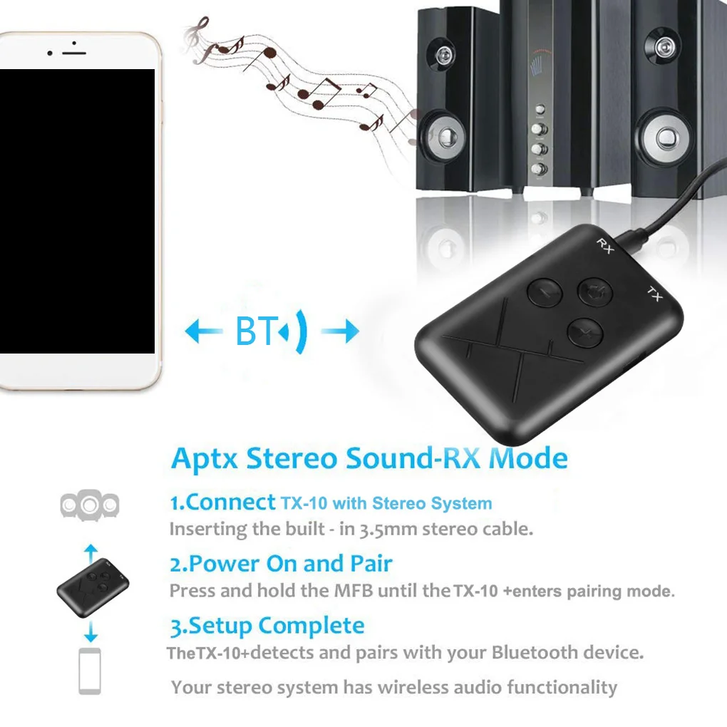 

New 3.5mm Audio Wireless Bluetooth 4.2 Transmitter Receiver 2 in 1 Stereo Audio Adapter for TV Car Speaker Music