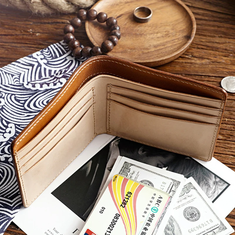 Мужской кошелек из натуральной кожи винтажный короткий ручной работы яловой с