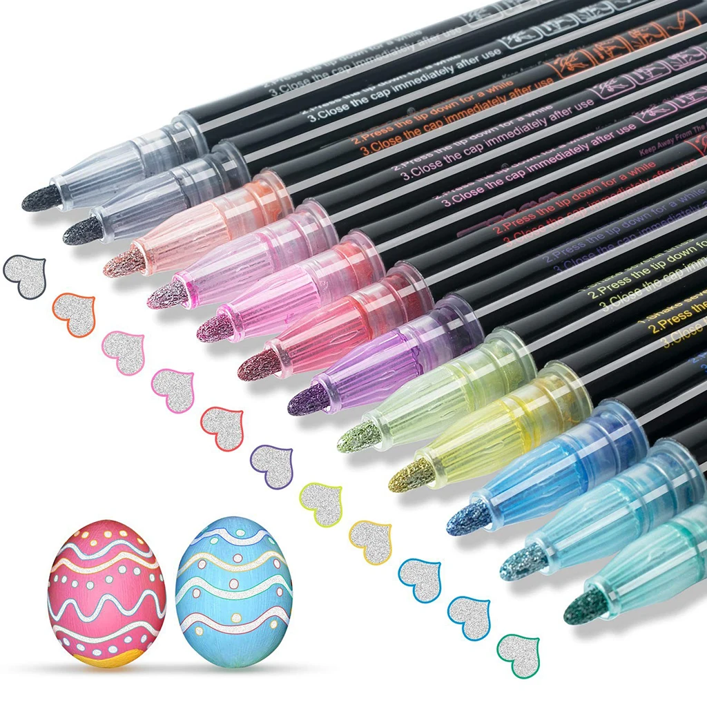 

12Colors Metallic Double Line Pens Writing Drawing Graffiti Pens Diary DIY Craft