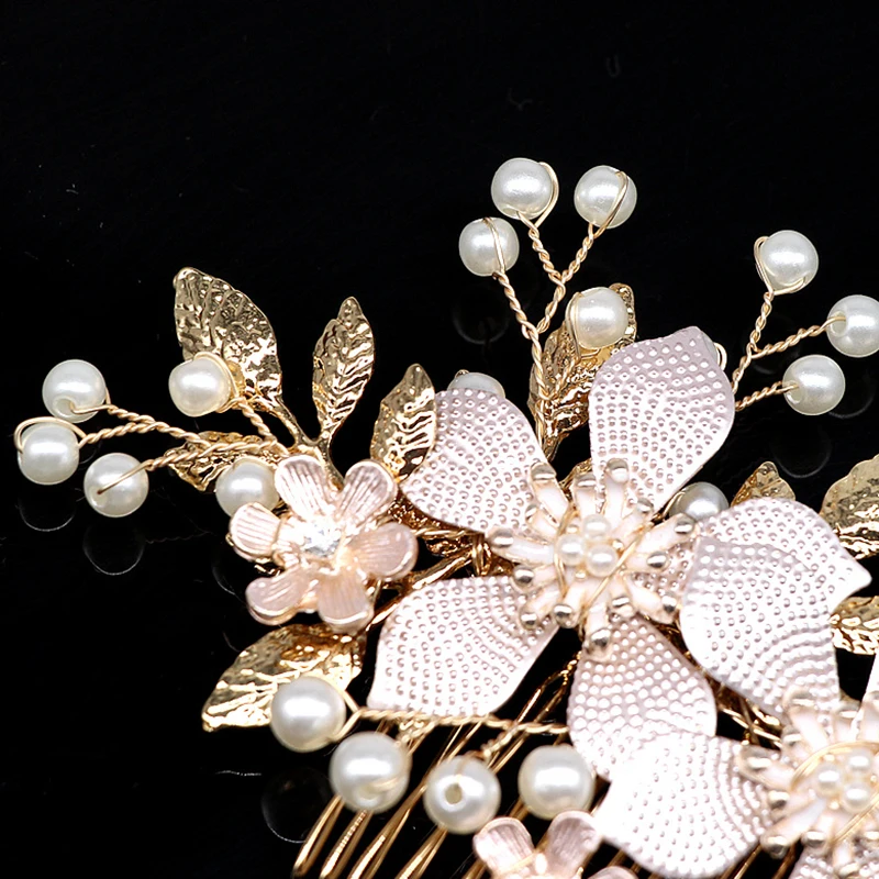 Женский гребень для волос с жемчугом и цветами золотого цвета | Украшения