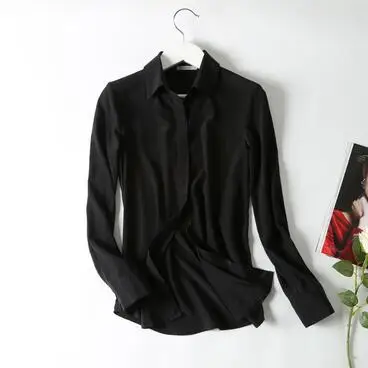 black Качественная Однотонная рубашка с воротником из чистого шелка, топ, блузка L XL 2XL YS001 - Цвет: black