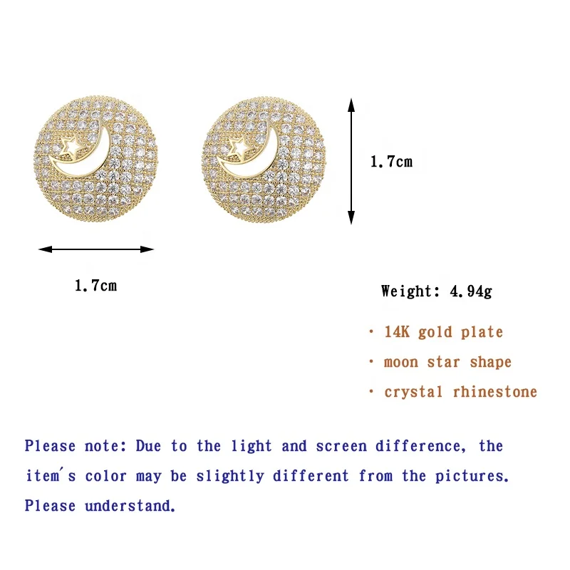 

ONYSS Women Accessories Round Moon Star Hollow Out CZ Crystal Stud Earring 2021 Wholesale