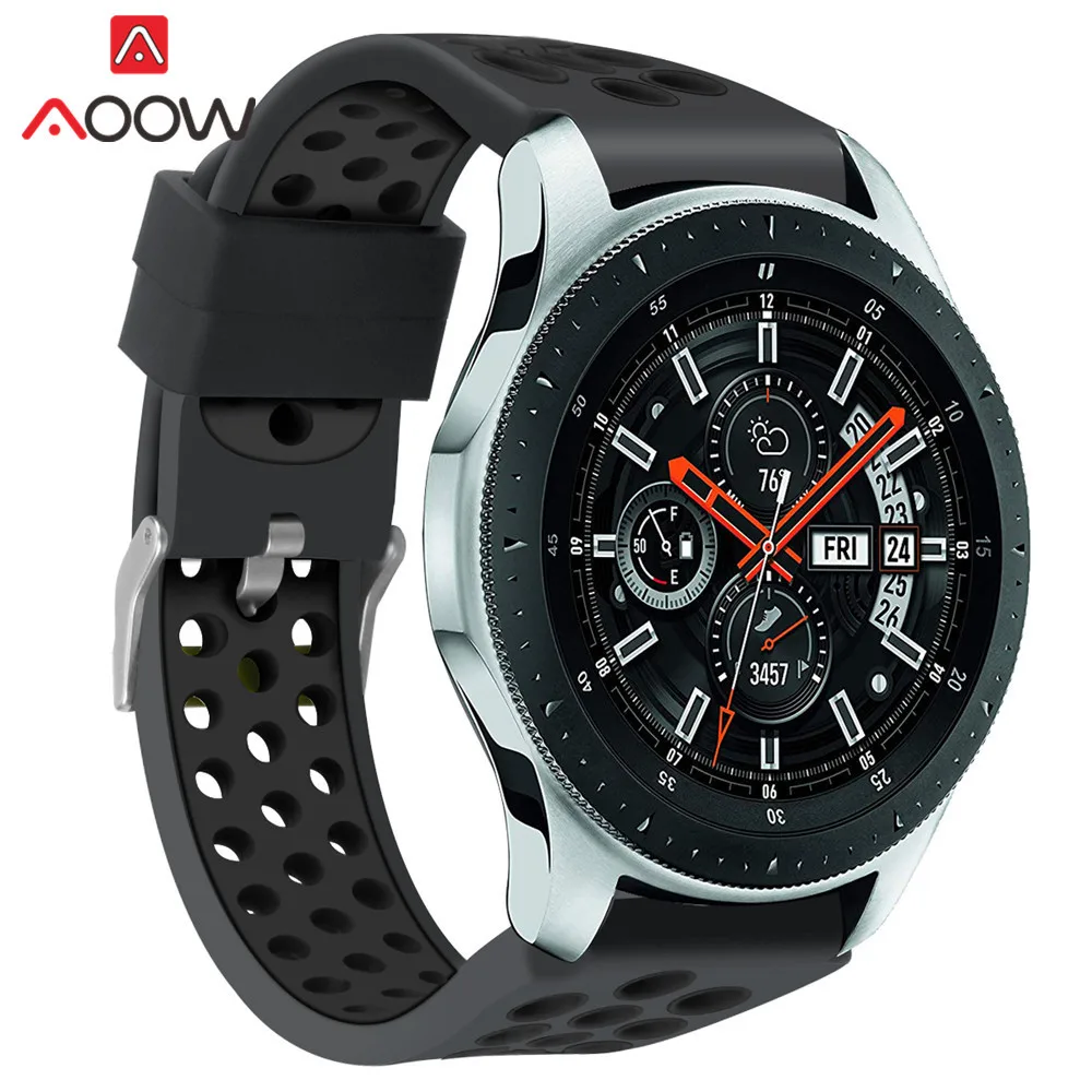 22 мм силиконовый ремешок для часов samsung Galaxy Watch 46 мм версия отверстия резиновый сменный Браслет ремешок для SM-R800 серебристый