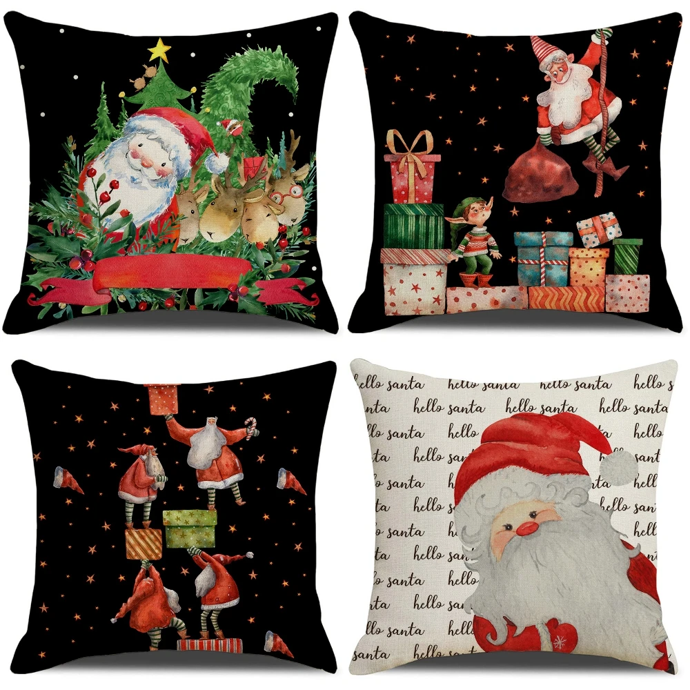 Рождественская наволочка с Санта-Клаусом и оленем рождественские украшения для