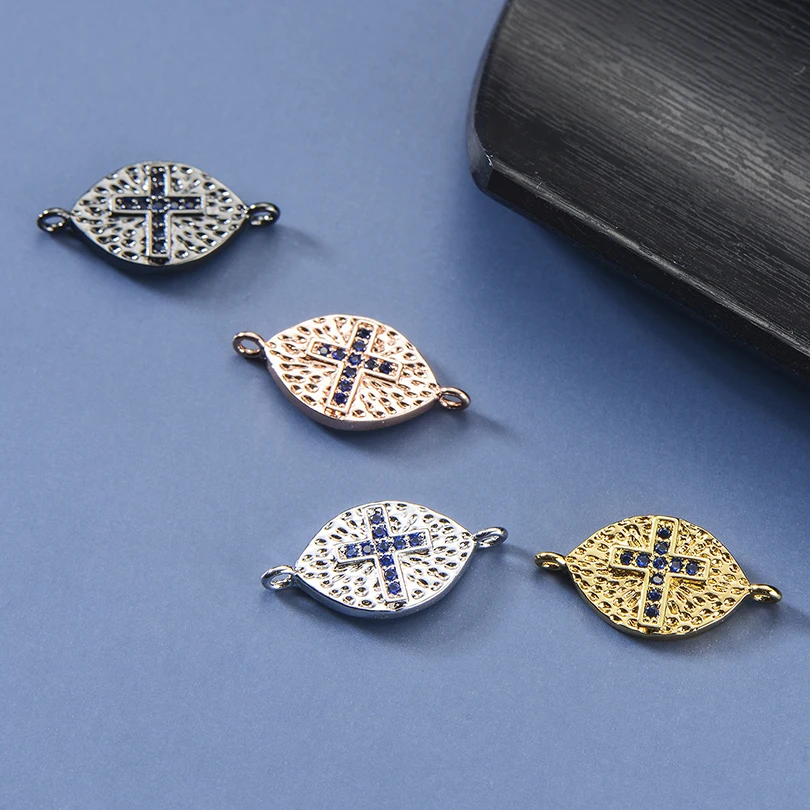 Neovivi Cross Charms Oval Bead Micro Pave Black CZ Charm for Jewelry Making Women Bracelet DIY Necklace Men Accessories | Украшения и