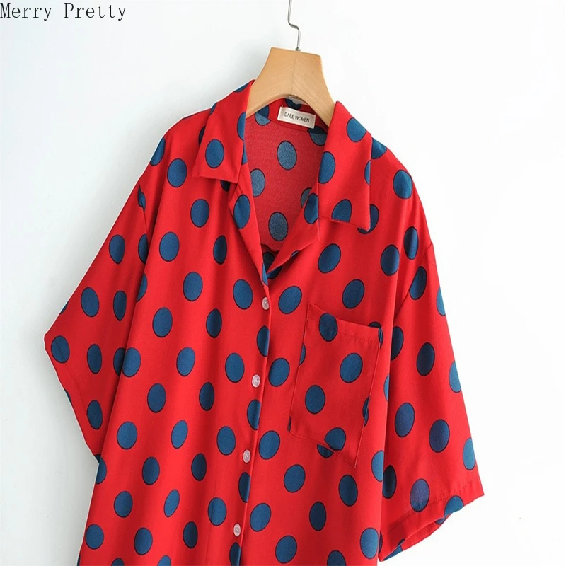 

Women Polka Dot Blouses And Shirts With Pocket Notched Collar Short Sleeve Office Lady Cotton Tops Blusas Mujer For Female