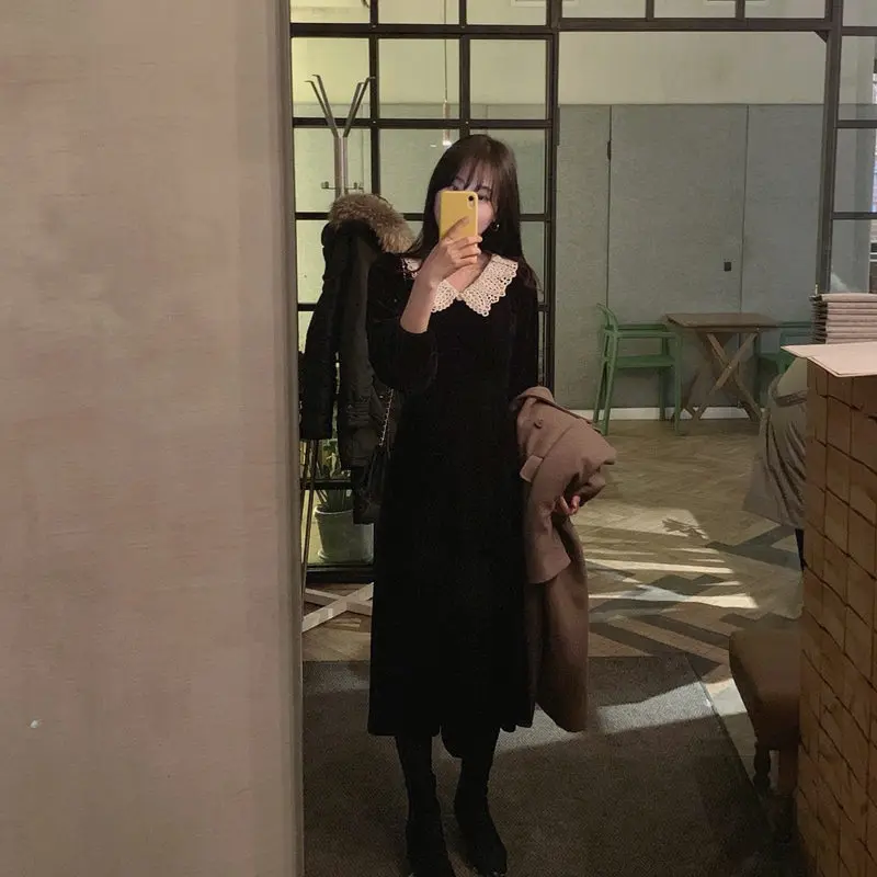 RICININA женское весеннее платье с длинным рукавом воротник Питер Пэн однотонное