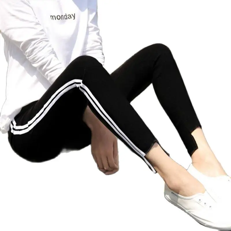 Женские хлопковые брюки-карандаш уличные модные брюки в полоску с дырками