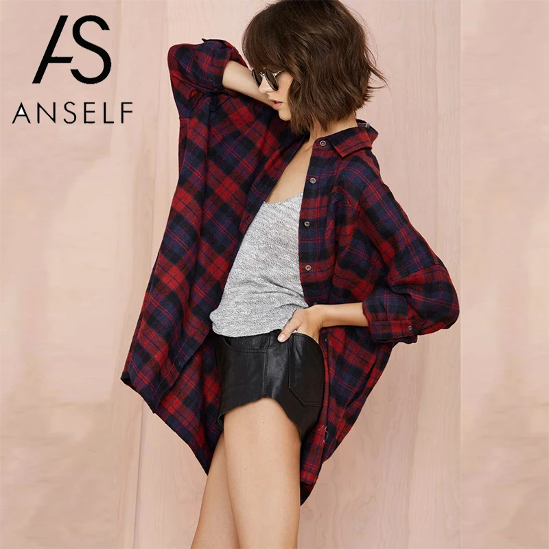 Anself для женщин размера плюс рубашки в клетку Женский Свитер оверсайз шотландскую