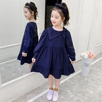 navy blue children spring summer dress baby girls dresses trendy kids long sleeve ruffle special occasion high quality