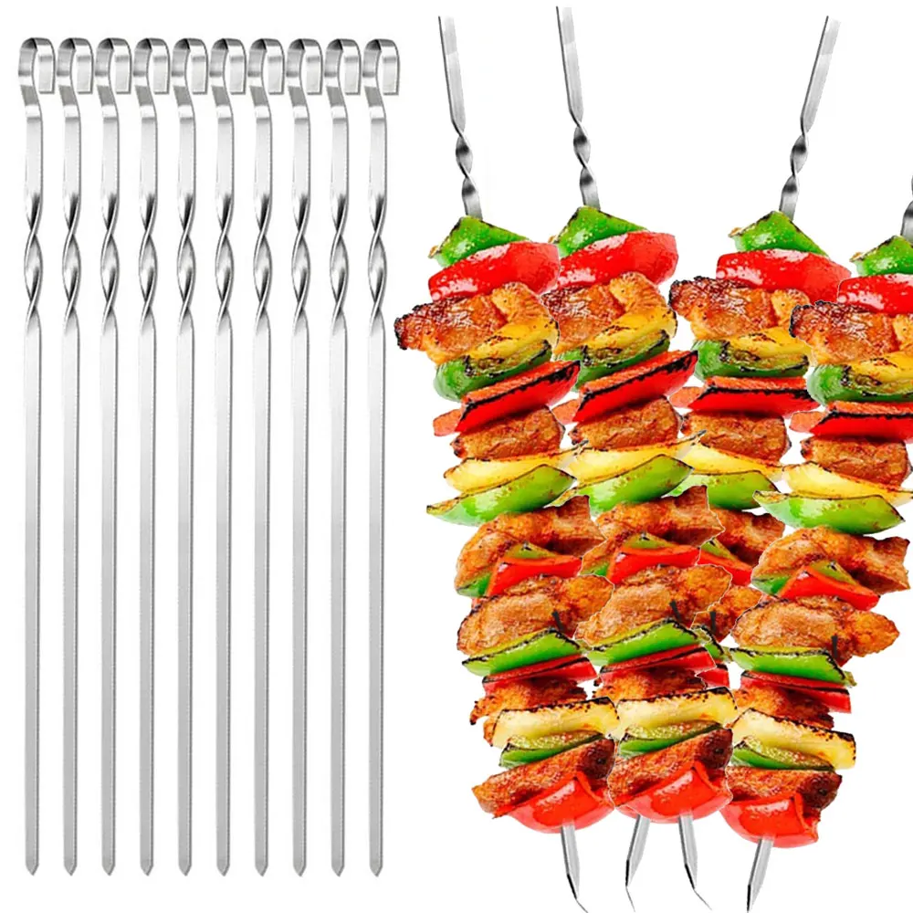 

Skewers for BBQ Reusable Grill Stainless Steel Skewers Shish Kebab Barbecue Camping Forks Gadgets Kitchen Tools Accessories