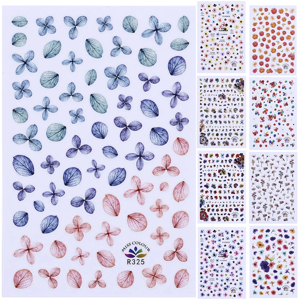 

1 Pcs Nail Stickers Painted DIY Nail Accessories Nail Art Decoration Adhesive Watercolor Translucent Blooming Flower and Leaves