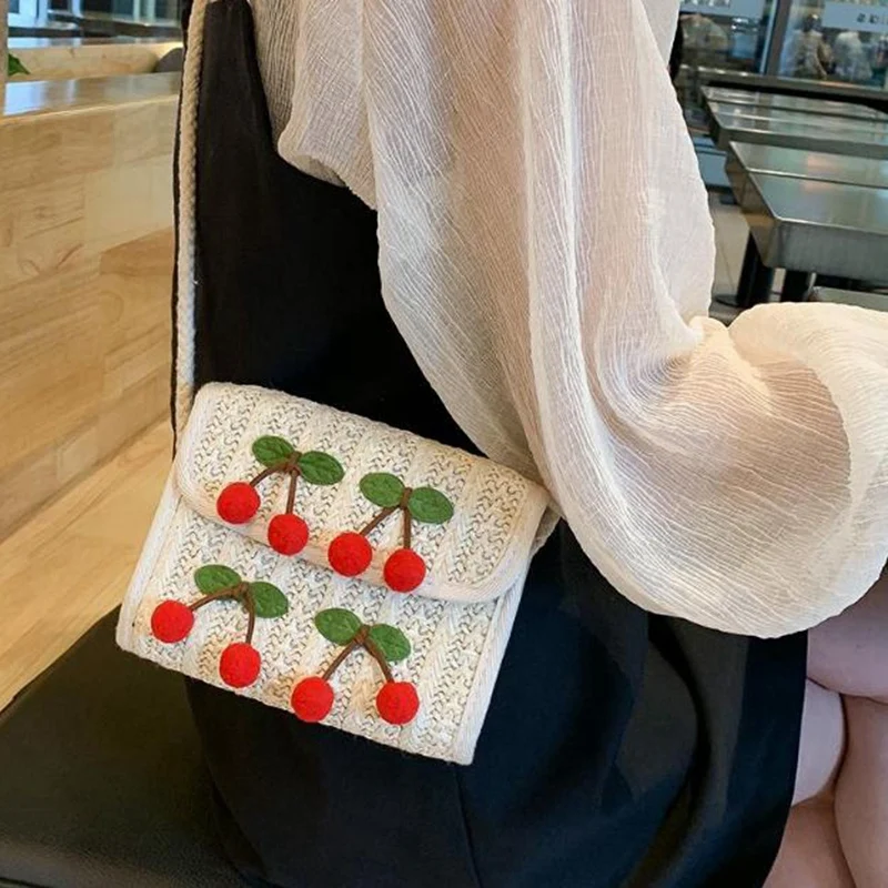 Летняя соломенная мессенджер с вишенкой женская сумка через плечо Ретро из