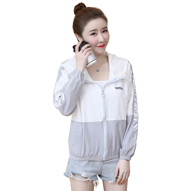 

Fashion Print Hooded Thin Baseball Jacket Women Casual Long-sleeve Bomber Tops Breathable Sunscreen Cardigan Loose Coat 3 Colors