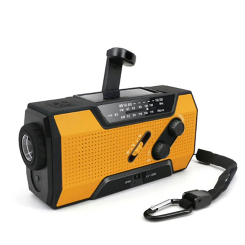 Портативный многофункциональный AM/FM/WB широковещательный динамик на солнечной батарее с заводной рукояткой радиоприемник стерео наружный фонарик power Bank SoS Alarm - Цвет: Оранжевый