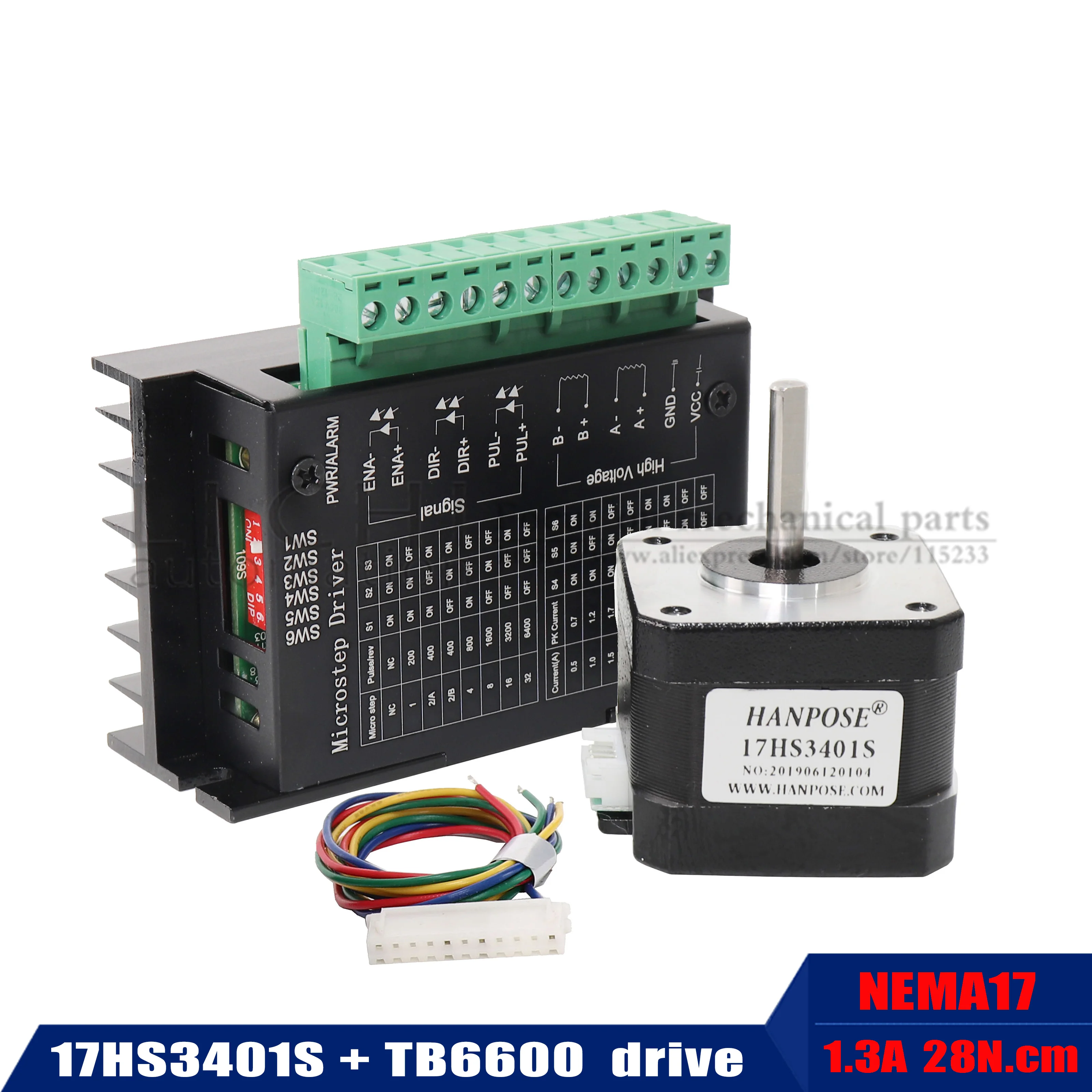 Бесплатная доставка 17HS3401S 42 двигатель 1.3A с TB6600 Драйвер шагового двигателя NEMA17 23 CNC