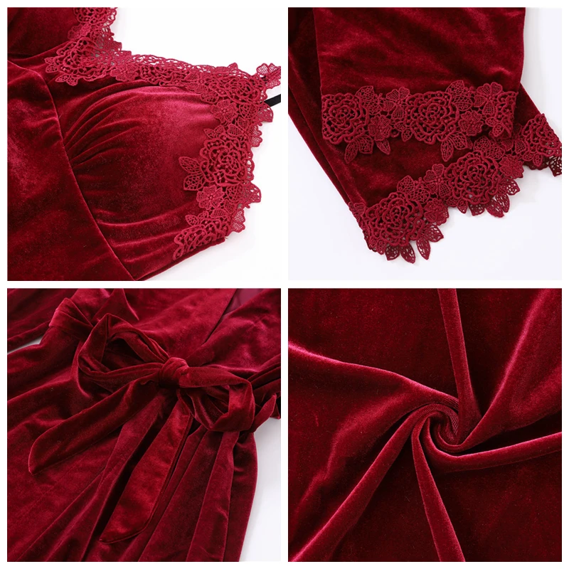 Женский бархатный пижамный комплект JULY'S SONG из 4 предметов на зиму кружевные