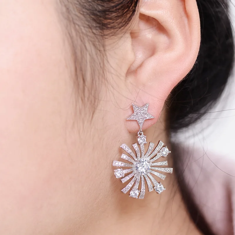 Новинка 2018 серьги клипсы в Корейском стиле с фианитом цветок класса ААА звезда не